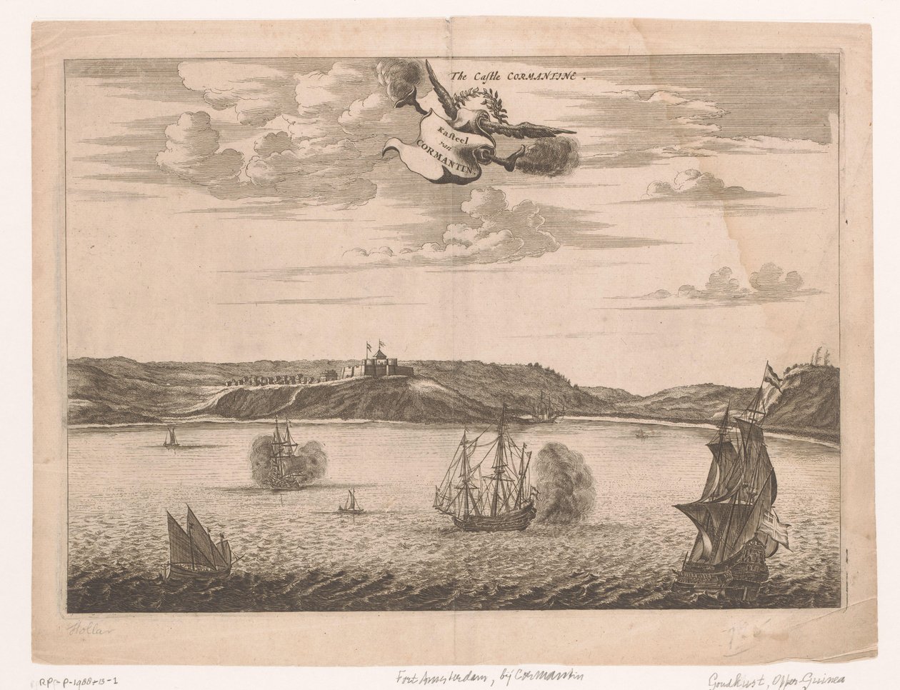 Vista de Fort Amsterdam en Ghana desde el agua El Castillo Cormantine / Castillo de Cormantin (título sobre el objeto) de Anonymous