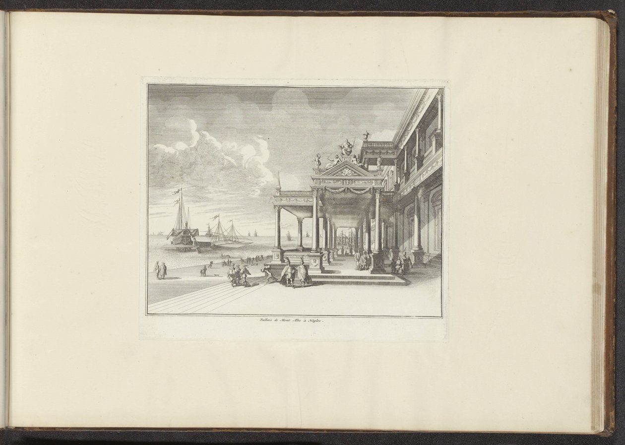 Vista del Palazzo Montalto en la costa de Nápoles Palais de Mont Alto en Nápoles (título sobre objeto) Palacios y Monumentos de Venecia, Livorno, Nápoles y Roma (título de la serie) de Anonymous