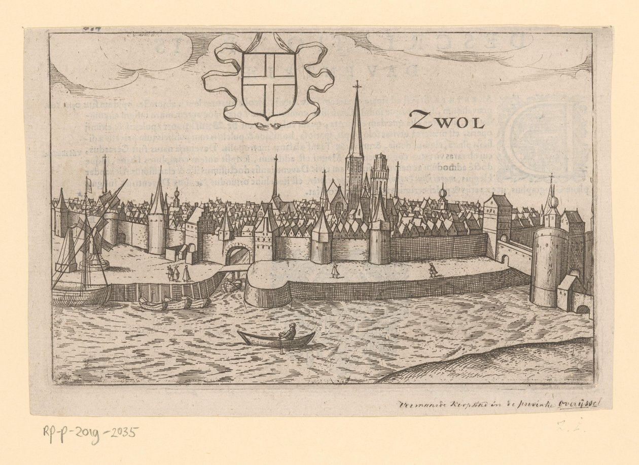 Vista de Zwolle desde el otro lado del agua de Zwarte Zwol (título sobre el objeto) de Anonymous