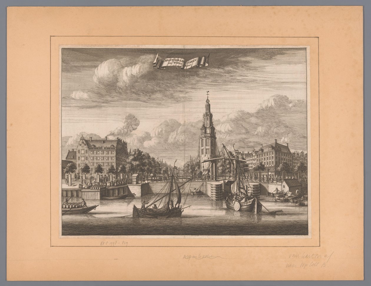 Vista del Montelbaanstoren en Amsterdam Montelbaanstoren y Water Keer (título sobre el objeto) de Anonymous