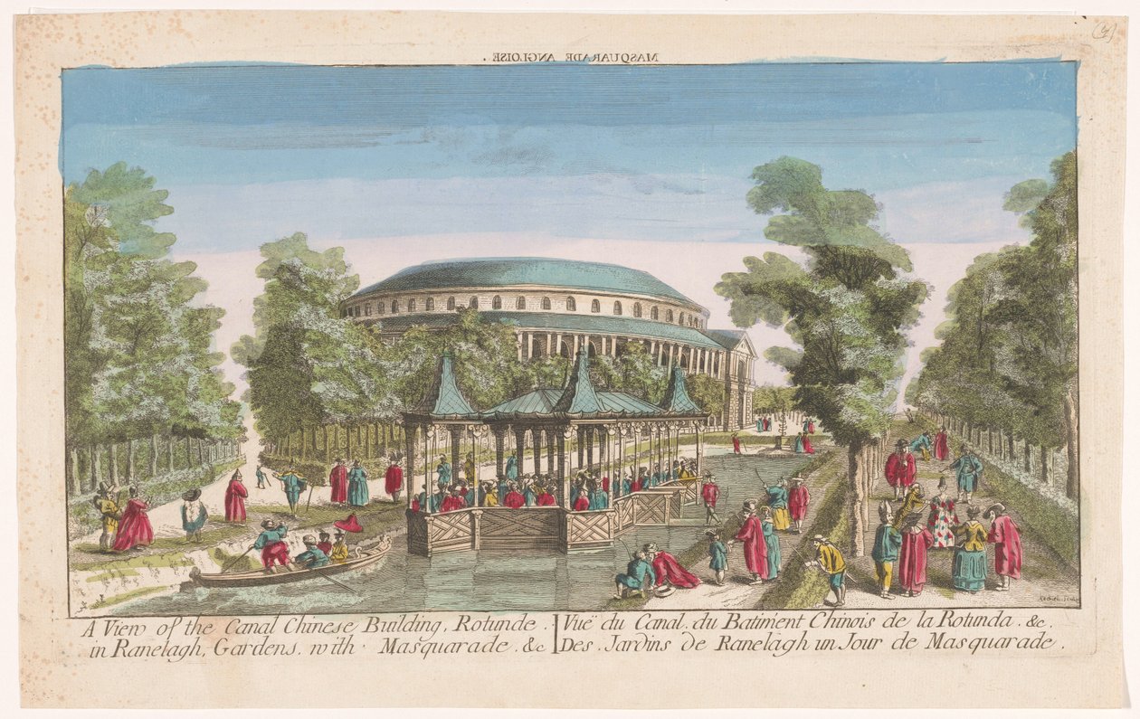 Vista del pabellón chino de la Rotonda y el canal en los jardines de Ranelagh, Londres, con un baile de máscaras
Una vista del edificio chino del canal, Rotunde en Ranelagh, Jardines, con mascarada. &c (título en el objeto) de Anonymous