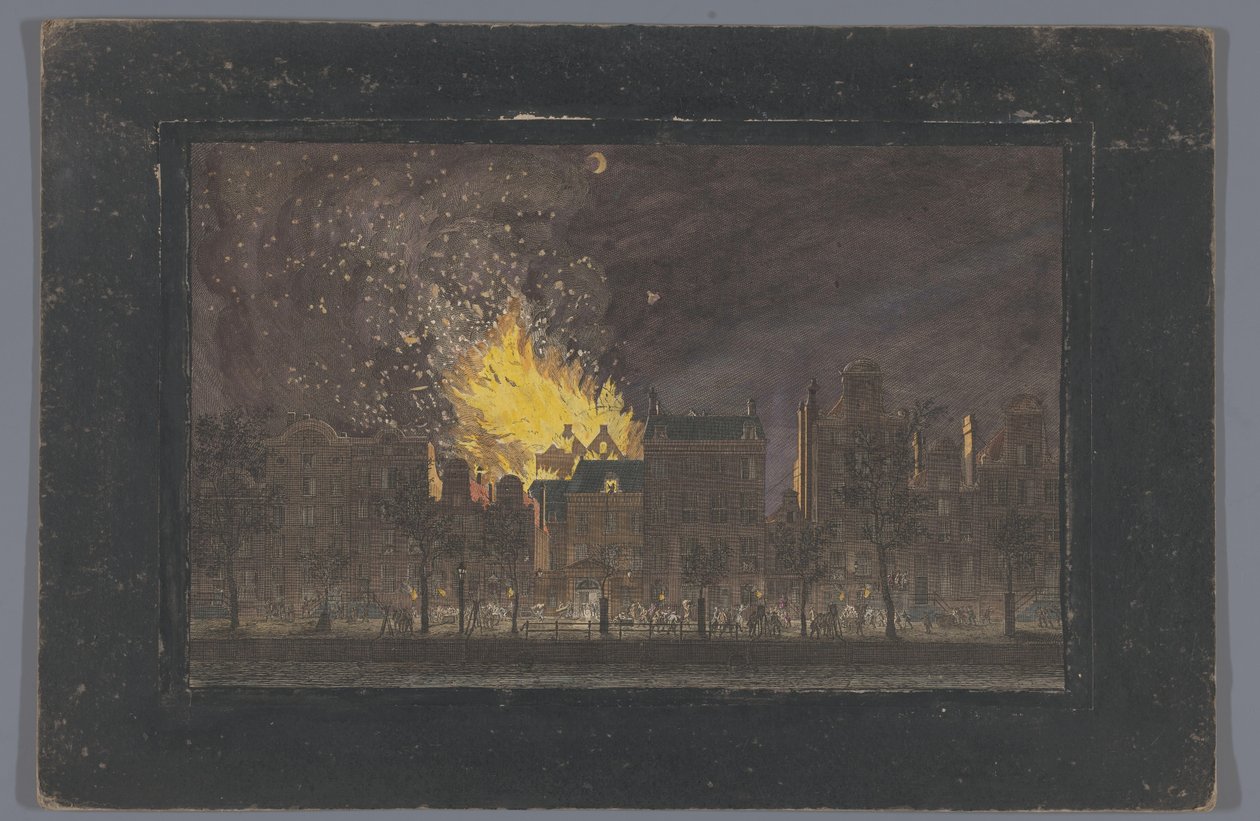 Vista del incendio en el Schouwburg de Ámsterdam el 11 de mayo de 1772 de Anonymous