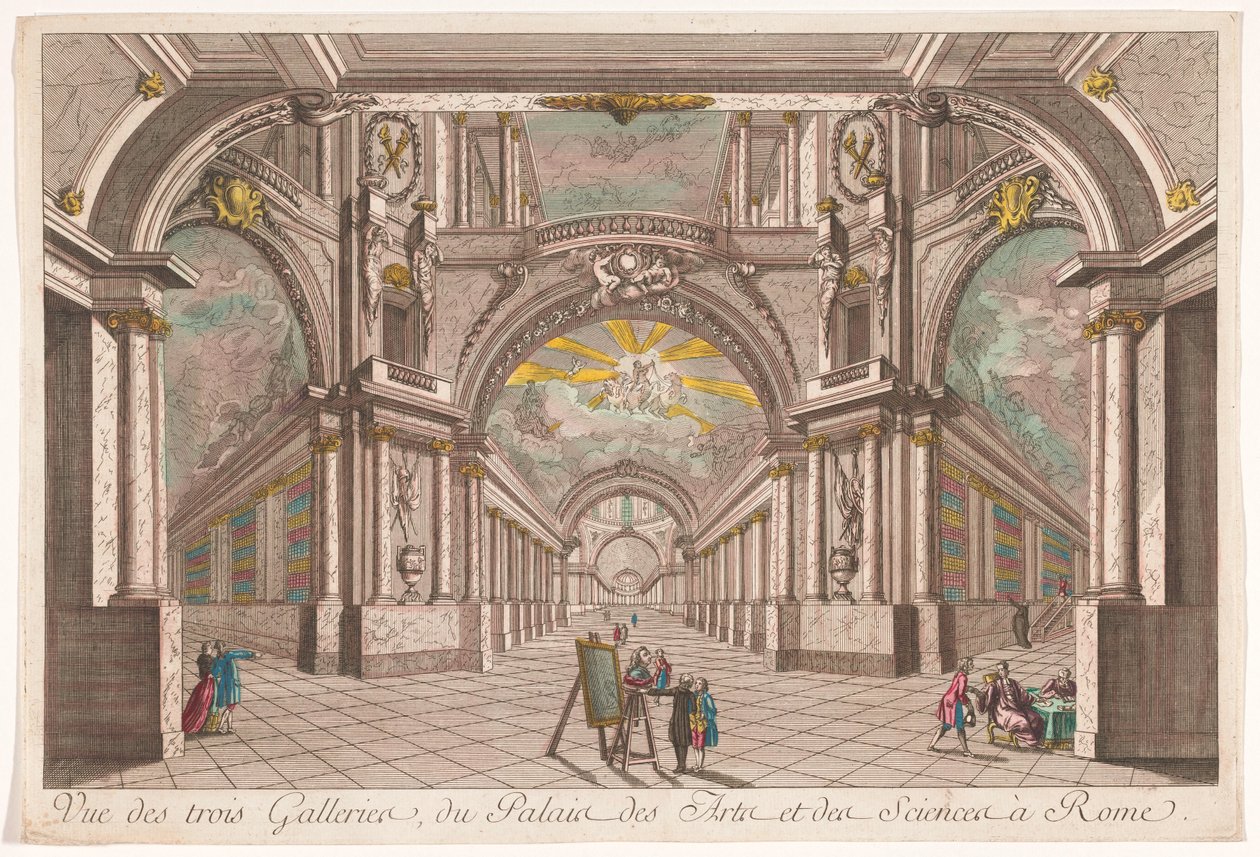 Vista de las tres galerías del Palacio de las Artes y las Ciencias de Roma
Vue des trois galleries, du Palais des Arts et des Sciences à Rome (título en el objeto) de Anonymous