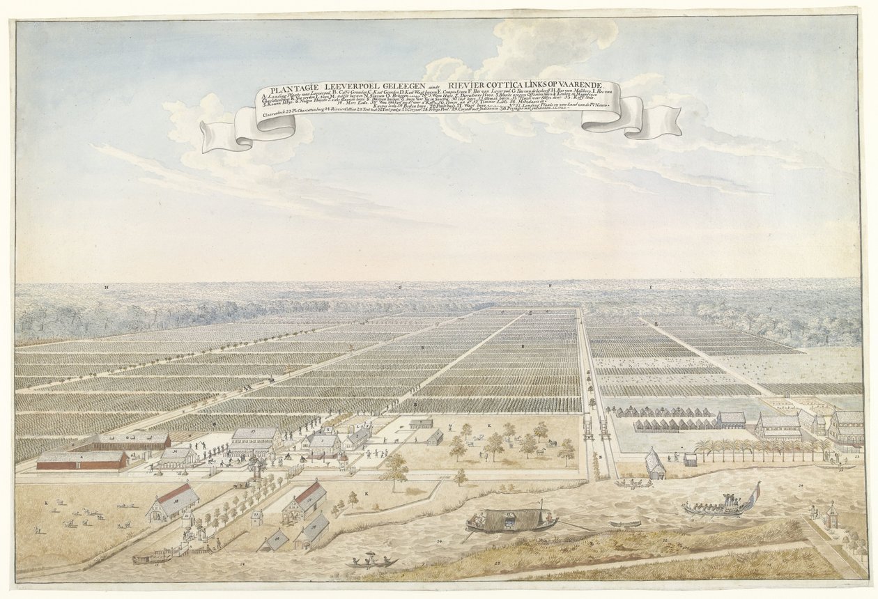 Vista de la plantación de café de Leeverpoel en Surinam
Plantagie Leeverpoel Geleegen Rievier Cottica izquierda vela (título en el objeto) de Anonymous