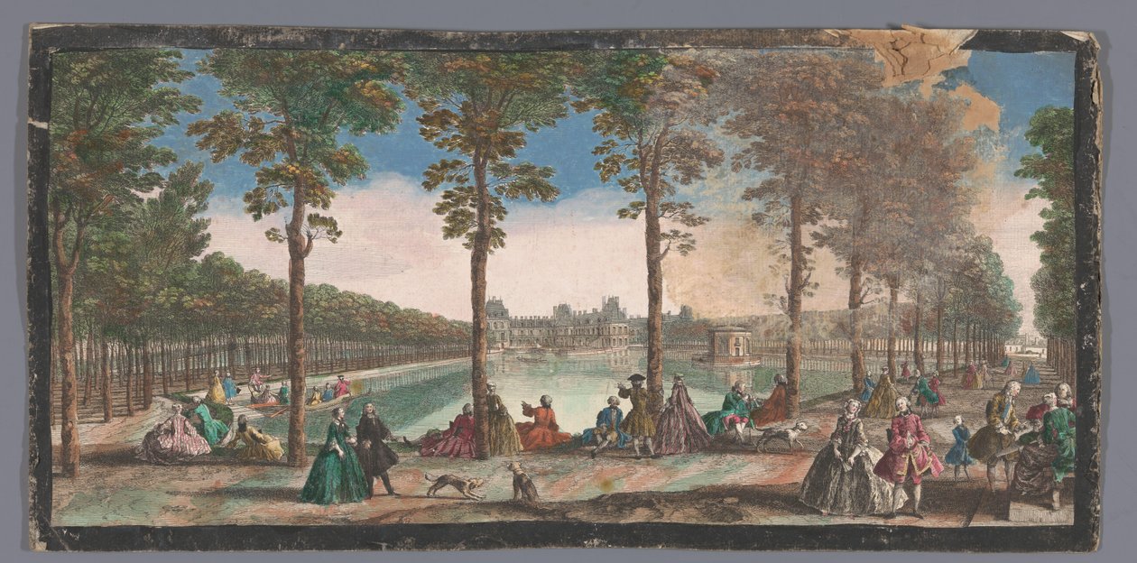 Vista de la parte superior del techo del Palacio de Fontainebleau
Vista del estanque de Fontainebleau y de la Cour des Fontaines en la distancia (título en el objeto) de Anonymous