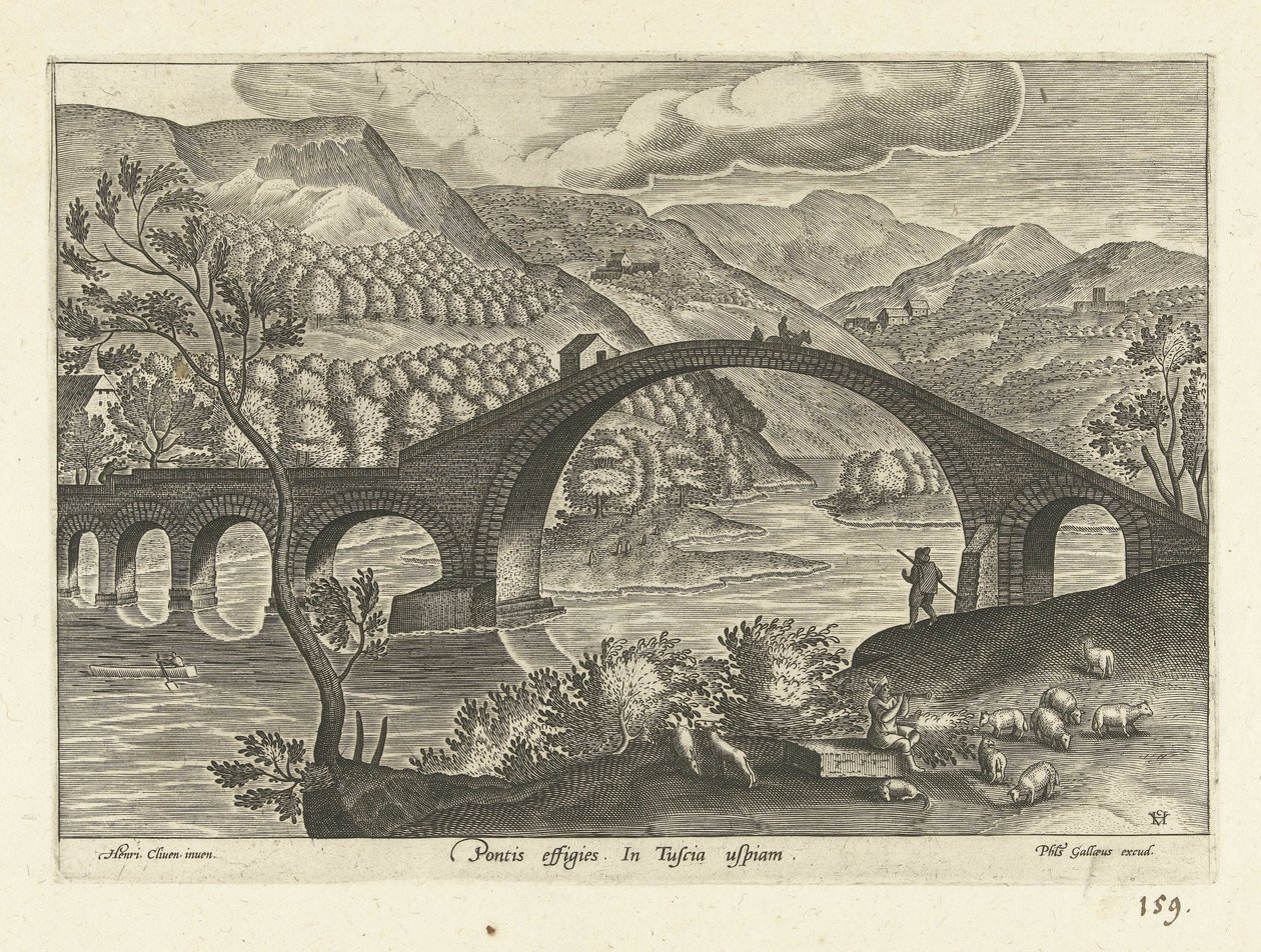 Gezicht op een brug en Toscana Un retrato del puente. En cualquier lugar de la Toscana (título sobre el objeto) Varias perspectivas de las ruinas (título de la serie) de Anonymous