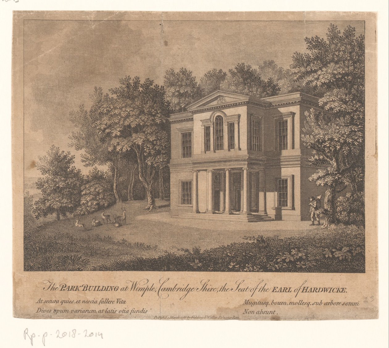 Vista de un edificio en la finca Wimpole Estate El edificio del parque en Wimple, Cambridge Shire, la sede del conde de Hardwicke (título sobre el objeto) de Anonymous