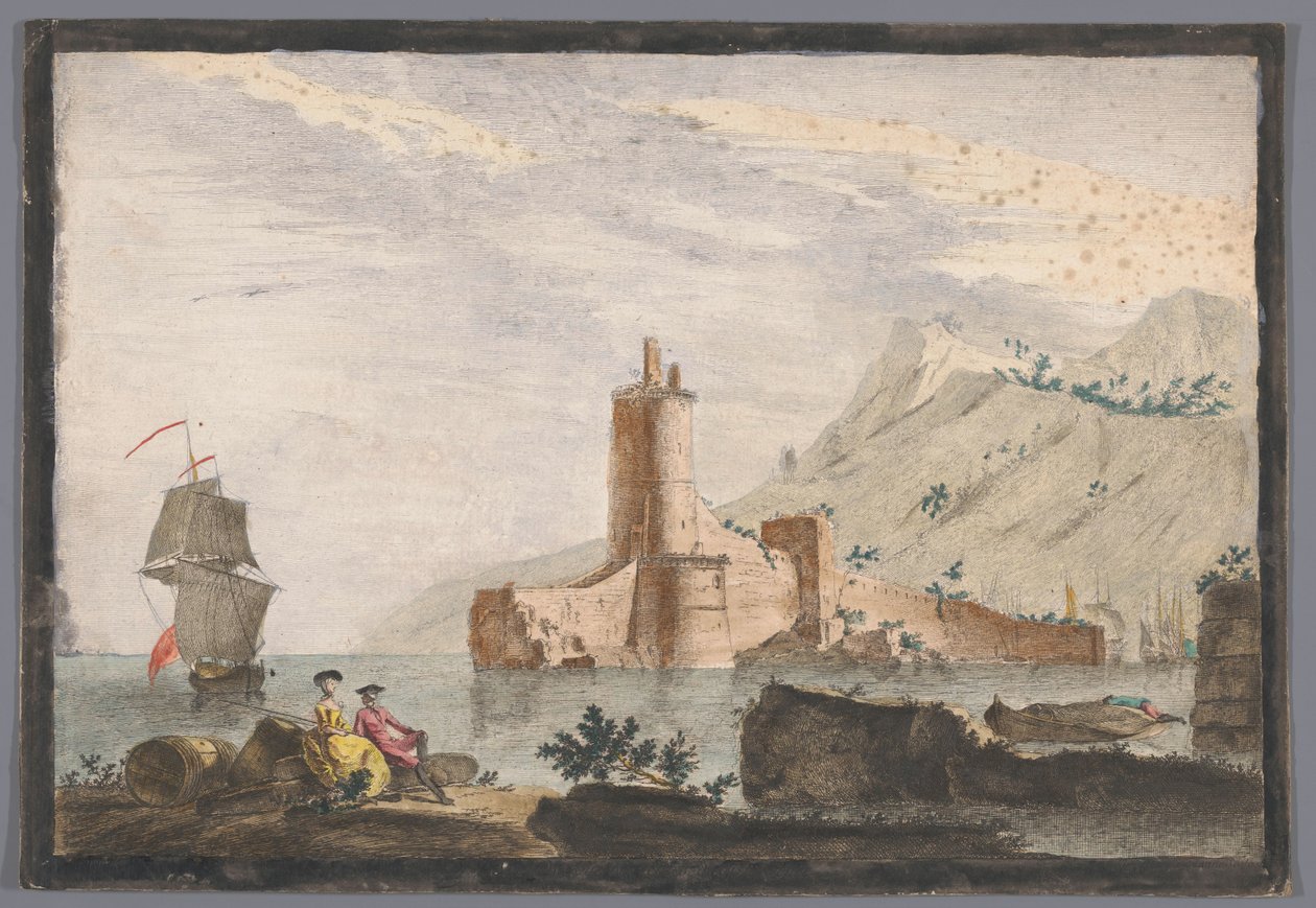 Vista de un puerto con una torre en la Provenza de Anonymous