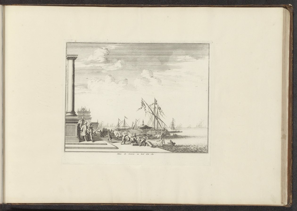 Vista de un palacio en Livorno Palais de Livorne au bord dela Mer (título sobre objeto) Palacios y Monumentos de Venecia, Livorno, Nápoles y Roma (título de la serie) de Anonymous
