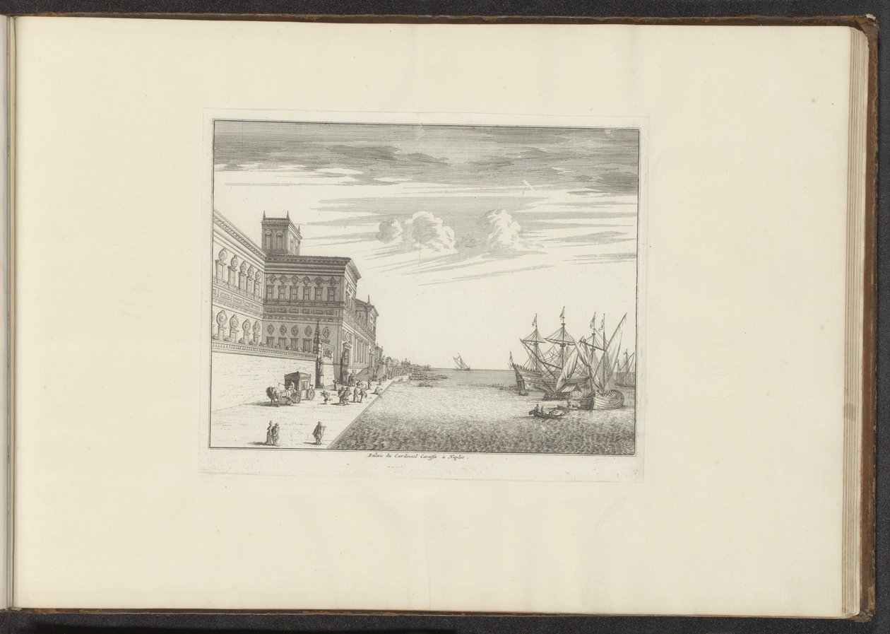 Vista del palacio del cardenal Caraffa en la costa de Nápoles Pallais de Mont Alto en Nápoles (título sobre objeto) Palacios y Monumentos de Venecia, Livorno, Nápoles y Roma (título de la serie) de Anonymous