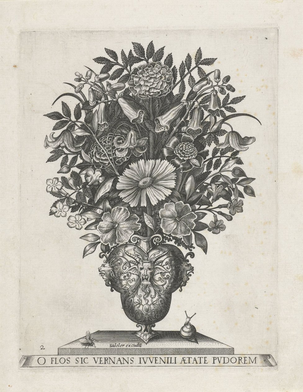Jarrón grotesco con tres mascarons Jarrones con flores (título de la serie) de Anonymous