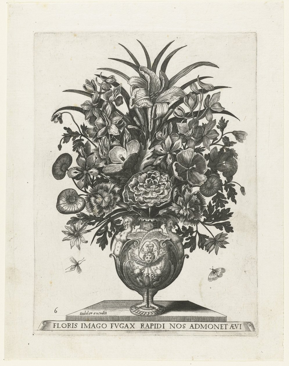 Jarrón grotesco con querubín y guirnaldas Jarrones con flores (título de la serie) de Anonymous