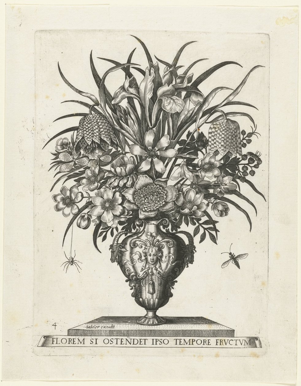 Jarrón grotesco con dos orejas en forma de cabezas de cabras Jarrones con flores (título de la serie) de Anonymous