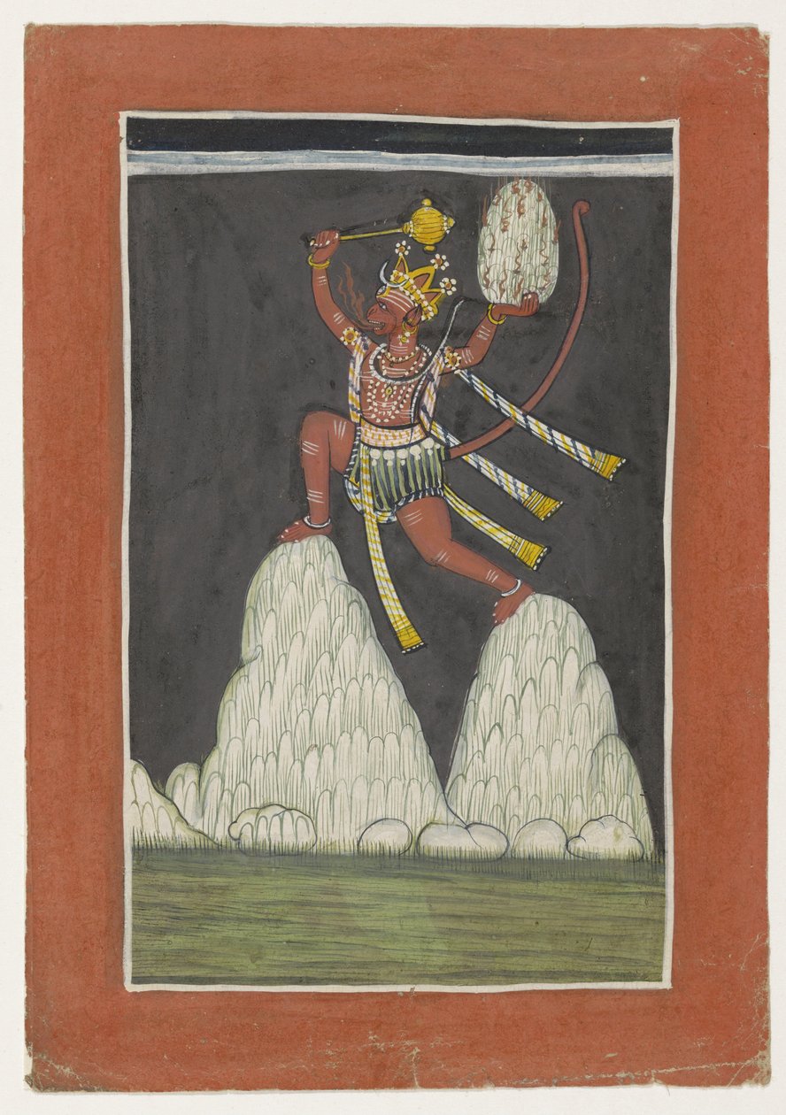 Hanuman salta en las cimas de las montañas de Anonymous