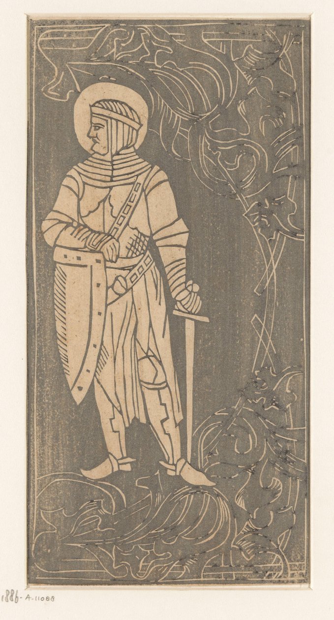 Santo con atuendo de guerrero Xilografías de estilo medieval (título de la serie) de Anonymous