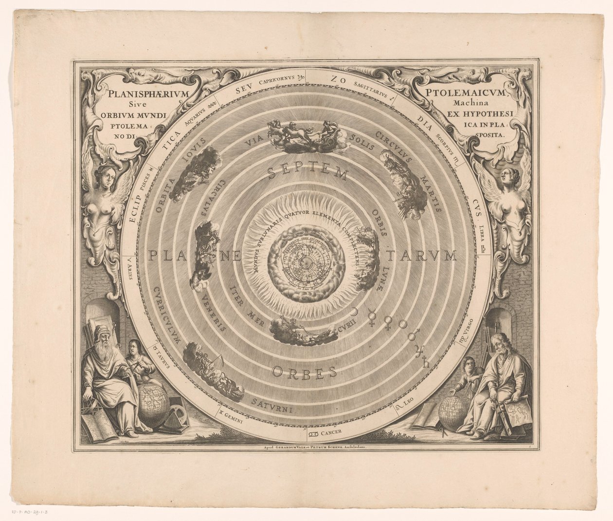 Mapa del cielo del sistema de Ptolomeo
Planisphaerium Ptolemaicum sive machina orbium mundi ex hypothesi (...) (título en el objeto) de Anonymous