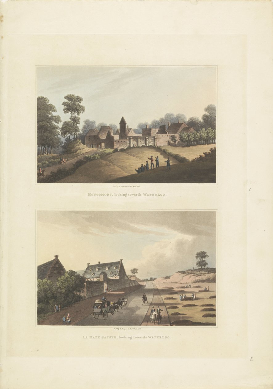 Hougoumont en La Haye-Sainte Hougomont, mirando hacia Waterloo / La Haye Sainte, mirando hacia Waterloo (título sobre objeto) de Anonymous