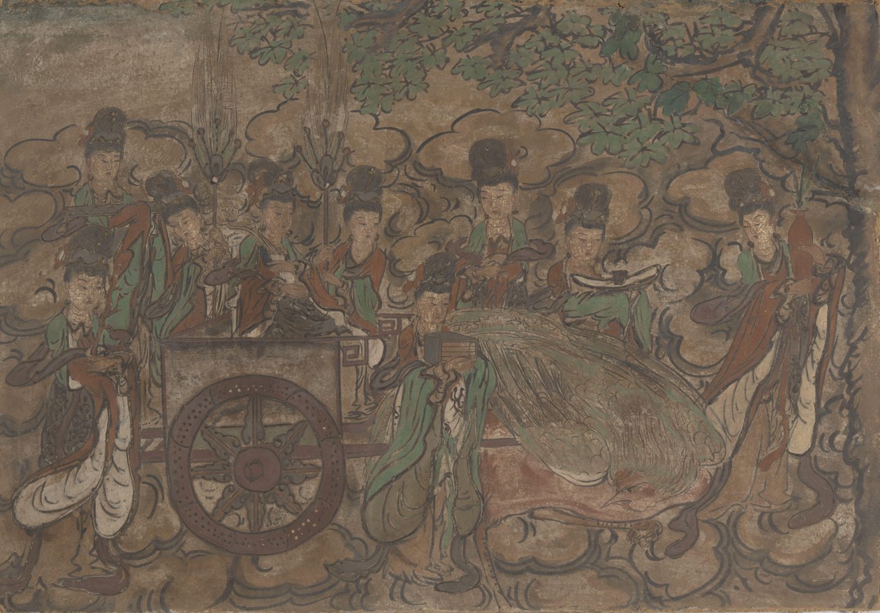 Mural enmarcado que representa a Xiwangmu y las sirvientas de Anonymous