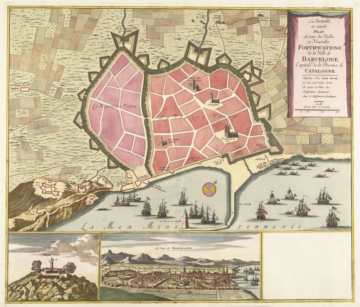 Kaart van Barcelona, ​​ca. 1706 El Plano Verdadero y Exacto de todas las Fortificaciones Viejas y Nuevas de la Ciudad de Barcelona, ​​Capital de la Provincia de Cataluña (título sobre objeto) de Anonymous