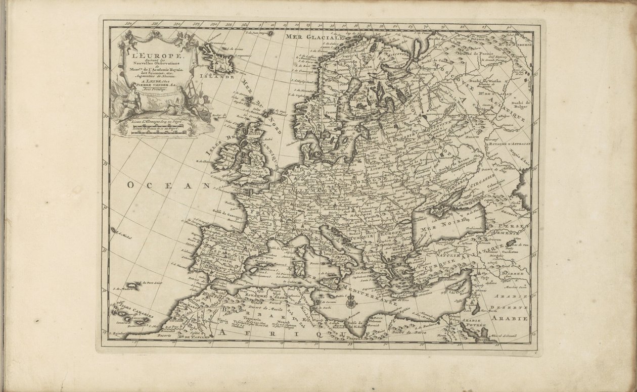 Kart van Europa Europa según las nuevas observaciones de los señores de la Real Academia de Ciencias, etc. Nuevo aumentado (título en objeto) Las Indias Orientales y Occidentales y otros lugares (título de la serie) de Anonymous
