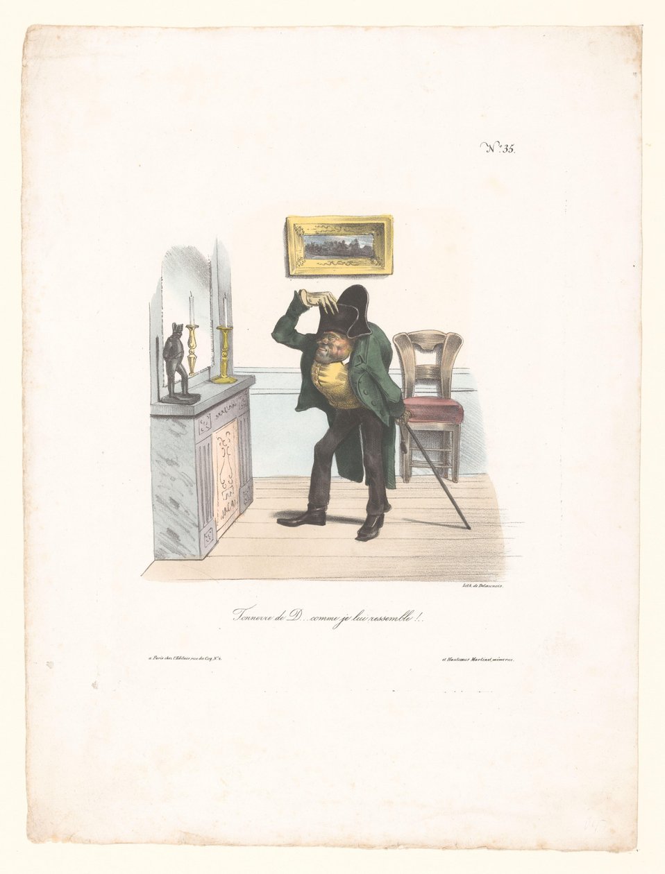 Caricatura de un hombre que quiere parecerse a Napoleón
Tonnerre de D... comme je lui ressemble!... (título en el objeto) de Anonymous