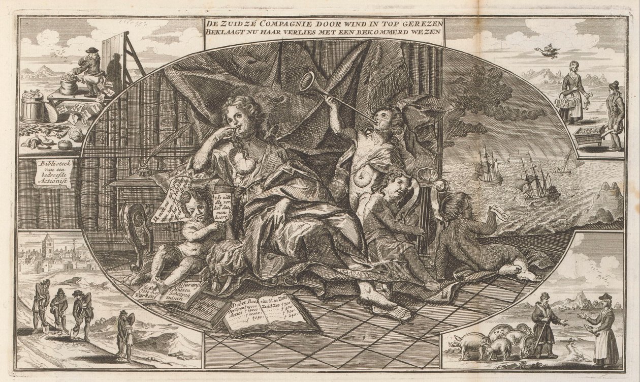 Queja de la South Seas Company, 1720 The Zuidzé Company sube a la cima por el viento / Ahora lamenta su pérdida con una criatura preocupada (título sobre el objeto) La gran escena de la locura (título de la serie) de Anonymous