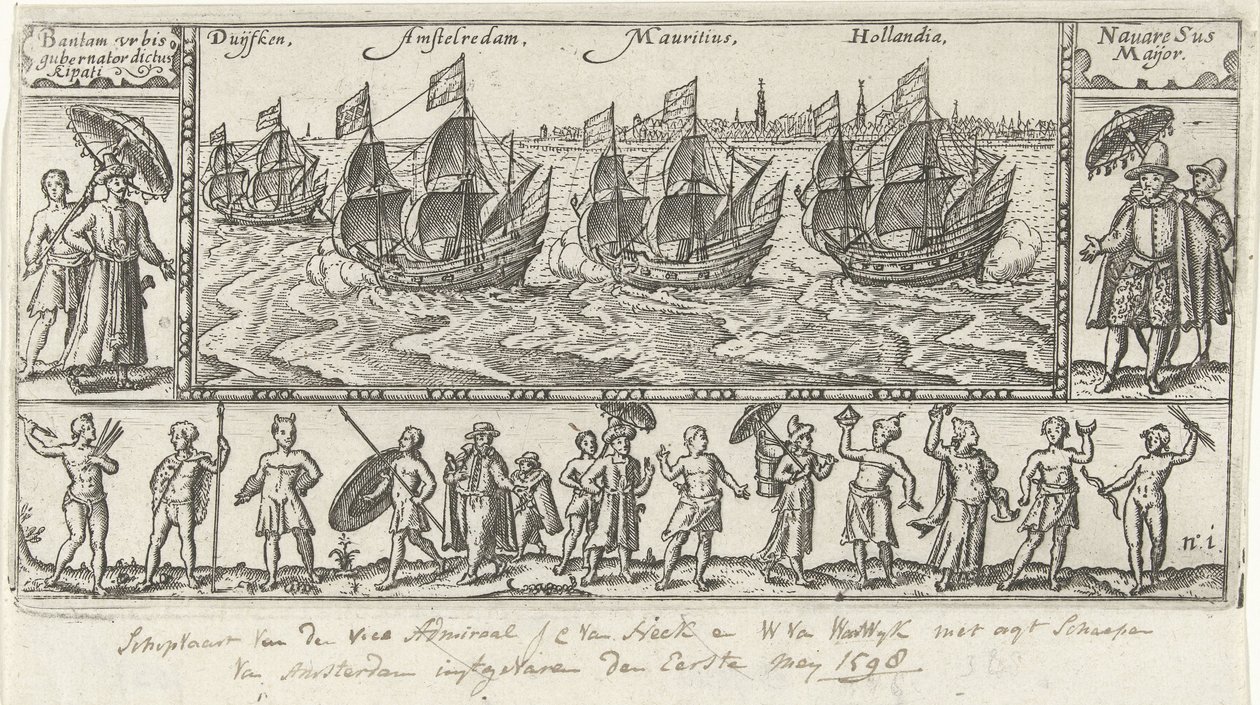 Copia después de la impresión del título original para Houtmans Journael vande reyse der Hollandtsche ships ghedaen en Oostelijk, 1598 de Anonymous