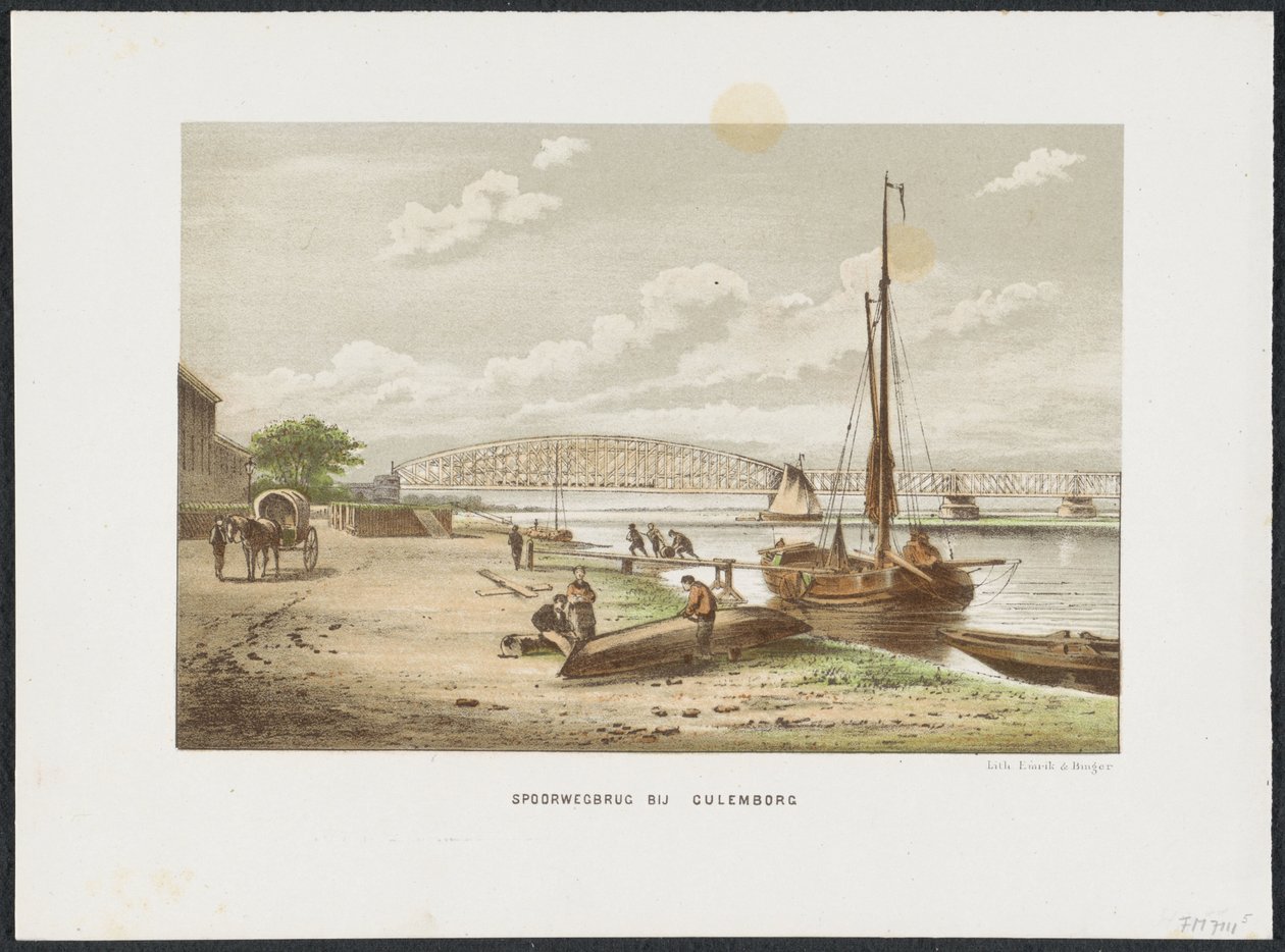 Puente ferroviario de Kuilenburg cerca de Culemborg, 1868 Puente ferroviario en Culemborg (título sobre objeto) Los principales puentes ferroviarios de los Países Bajos (título de la serie) de Anonymous