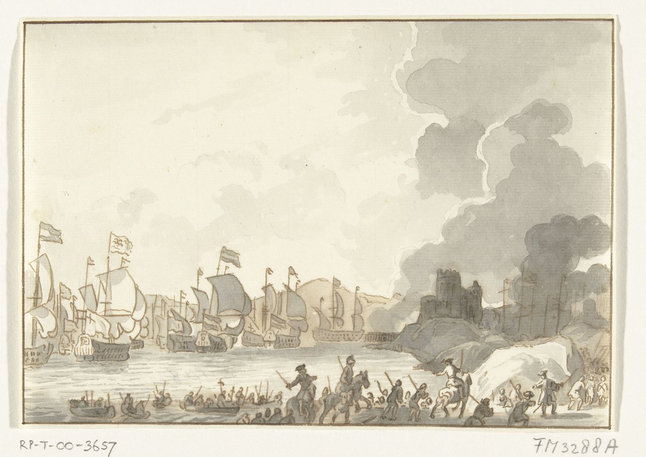 Desembarco de la flota inglesa y holandesa cerca de Cádiz, 1702 de Anonymous