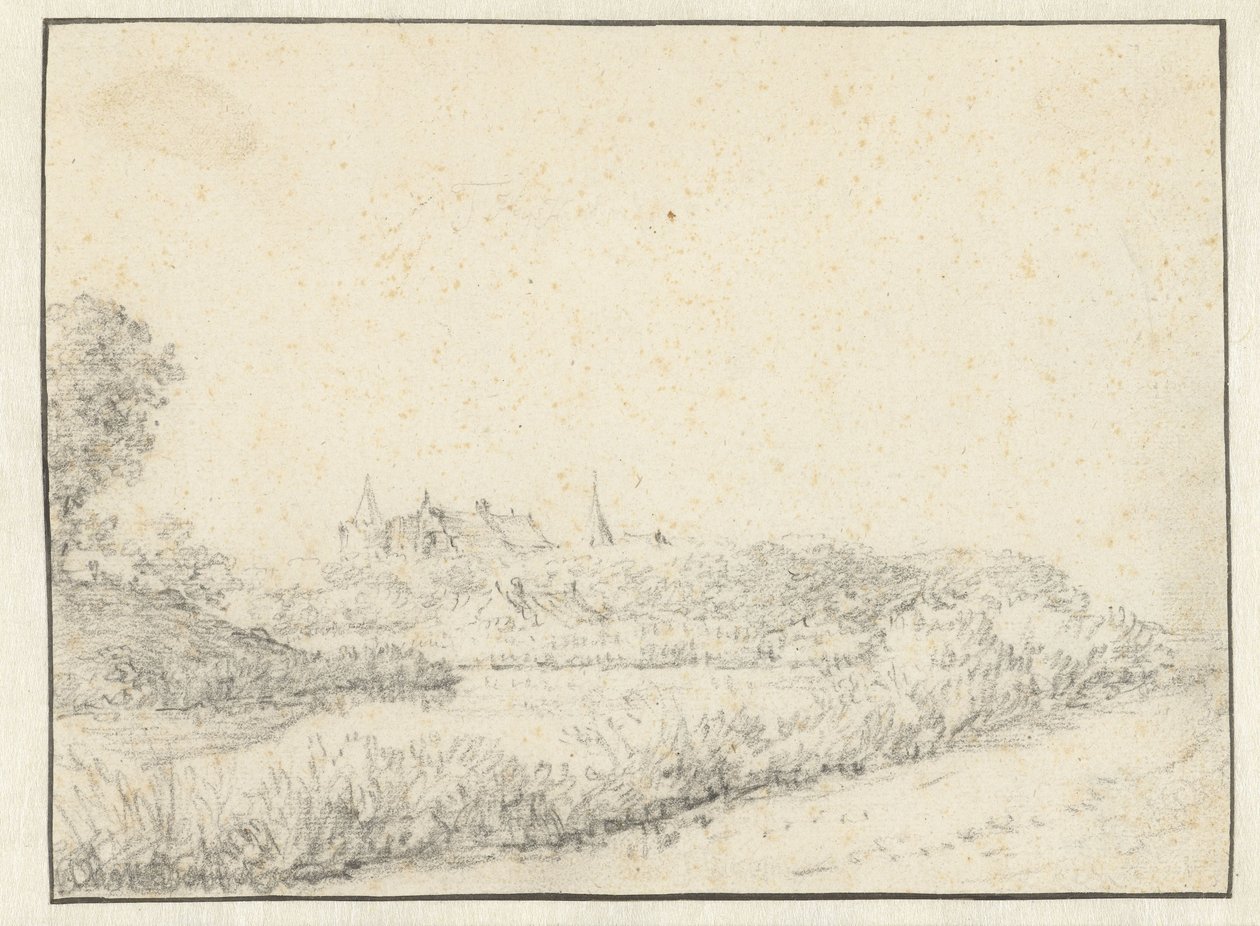 Paisaje con un castillo cerca de la orilla de un río de Anonymous