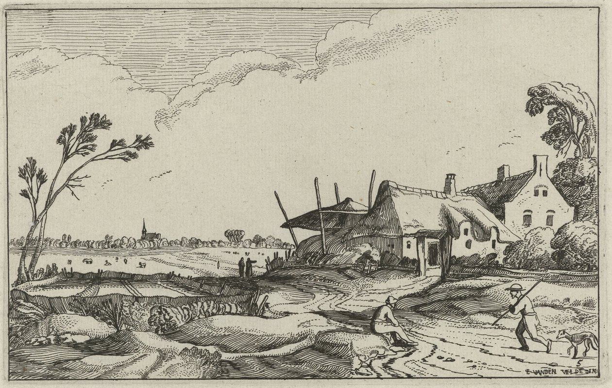 paisaje con granja de Anonymous