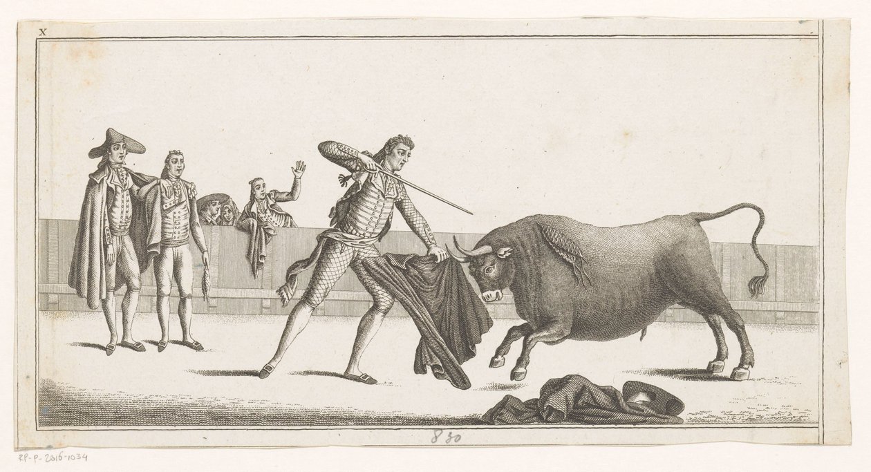 Matador desafía a un toro Colección de las principales suertes de una corrida de toros (título de serie sobre objeto) Colección de las maniobras taurinas más importantes (título de la serie) de Anonymous