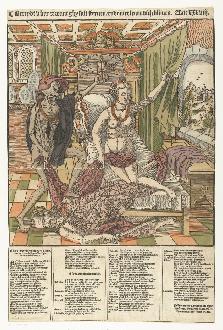 La pareja de enamorados y la muerte
Bereydt u huys: for ghy sult die/ ende niet levendich blijven (título en el objeto) de Anonymous