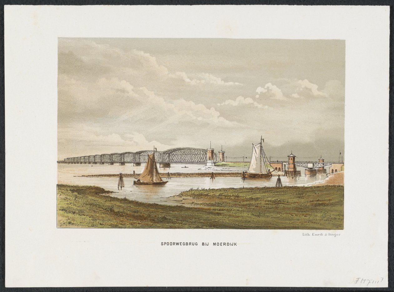 Puente Moerdijk, 1871 Puente ferroviario en Moerdijk (título sobre objeto) Los principales puentes ferroviarios de los Países Bajos (título de la serie) de Anonymous