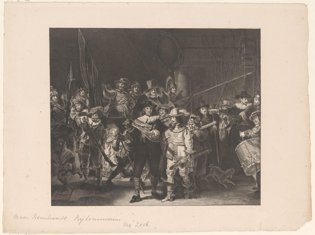 Oficiales y otros artilleros del distrito II de Ámsterdam dirigidos por el capitán Frans Banninck Cocq y el teniente Willem van Ruytenburch, conocidos como la "Guardia Nocturna". de Anonymous