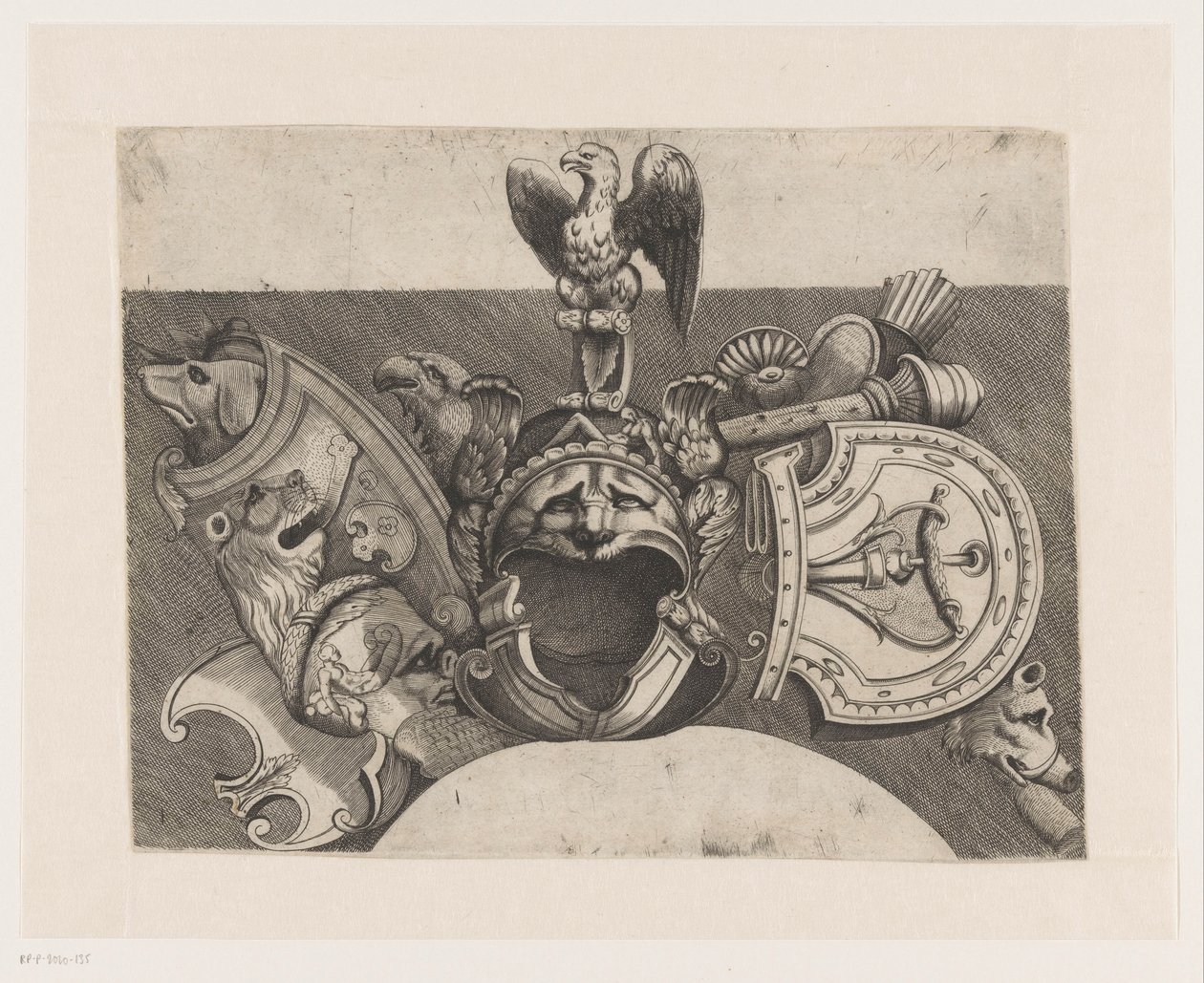 Adorno con casco, escudo, águila y león de Anonymous