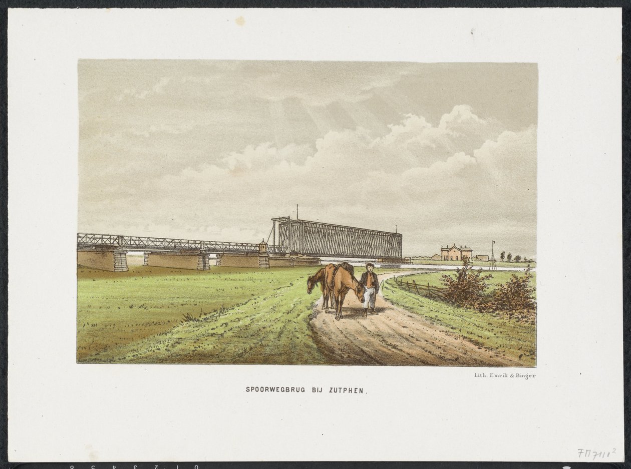 Viejo puente IJssel cerca de Zutphen, 1865 Puente ferroviario en Westervoort (título sobre objeto) Los principales puentes ferroviarios de los Países Bajos (título de la serie) de Anonymous