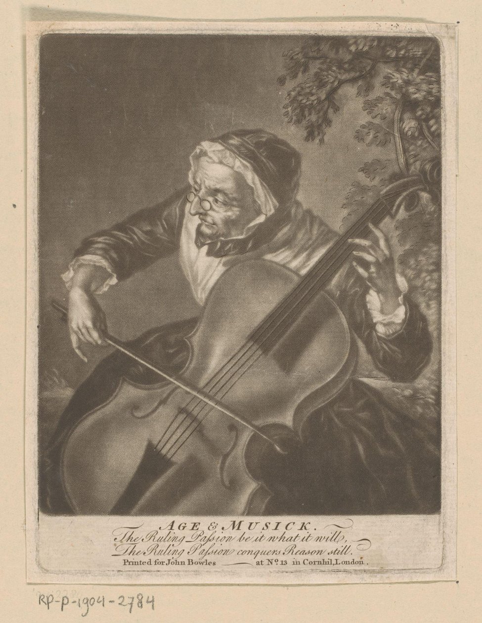 Anciana tocando violonchelo Age & Musick (título en el objeto) de Anonymous
