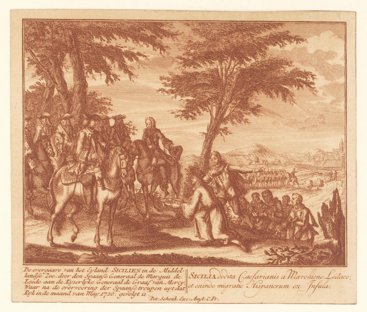 Rendición de Sicilia por los españoles a los franceses, mayo de 1720
La rendición de la isla de Sicilia en el Mediterráneo (...) (título en el objeto) de Anonymous