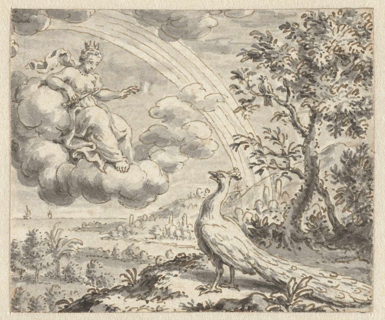 El pavo real se queja a Juno
Diseños de ilustraciones para una edición de las Fábulas de Jean de la Fontaine (título de la serie) de Anonymous