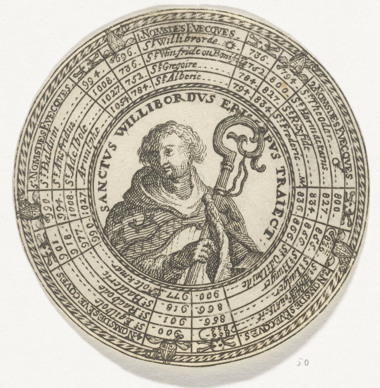 Medalla con el retrato de San Willibrord y los nombres de los obispos de Utrecht de Anonymous