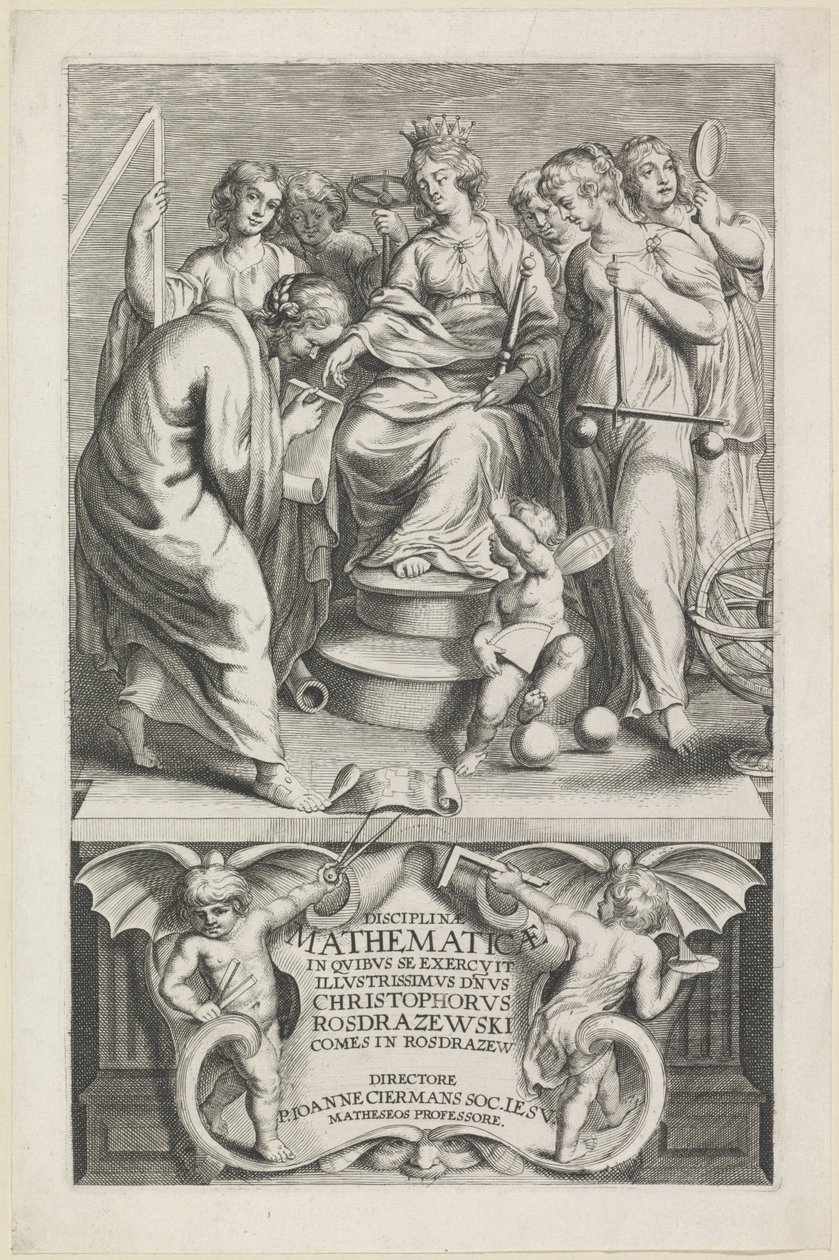 Personificación van de Wiskunde Titelpagina voor: Christophorus Rosdrazewski, Disciplinas matemáticas, [1640-1648] de Anonymous
