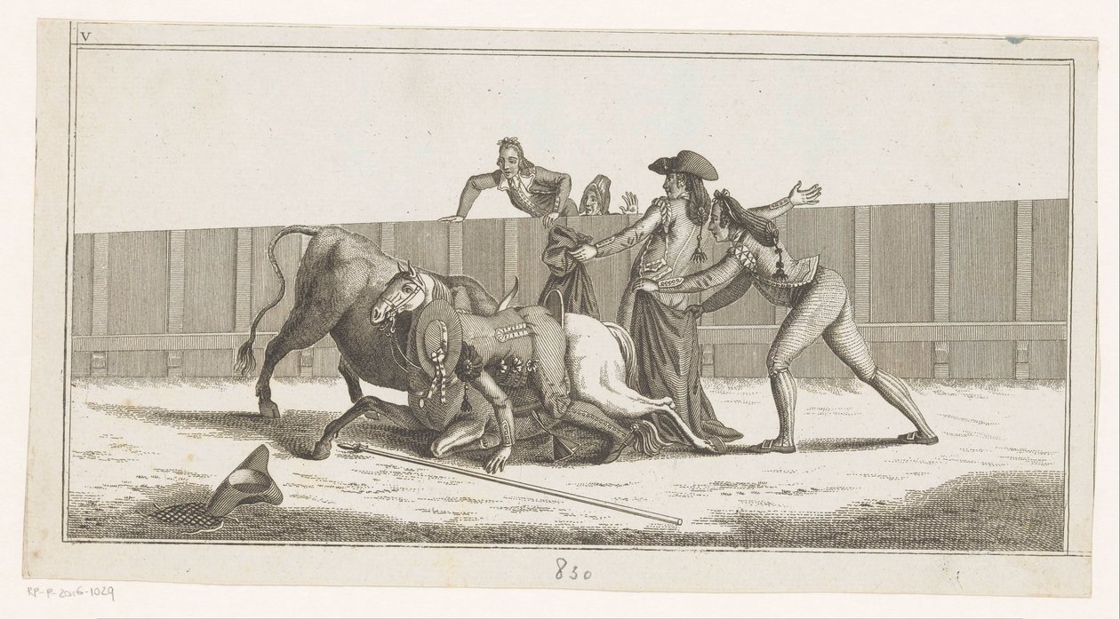 Picador se cayó de su caballo Colección de las principales suertes de una corrida de toros (título de serie sobre objeto) Colección de las maniobras taurinas más importantes (título de la serie) de Anonymous