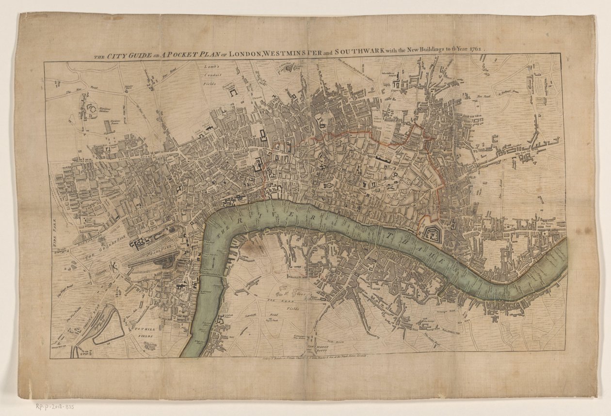 Plattegrond de Londres, 1761 La guía de la ciudad o un plano de bolsillo de Londres, Westminster y Southwark con los nuevos edificios hasta el año 1761 (título sobre objeto) de Anonymous