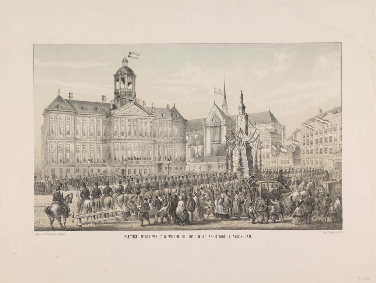 Entrada solemne de S.M. Willem III, el 9 de abril de 1861, en Amsterdam (título sobre objeto) de Anonymous