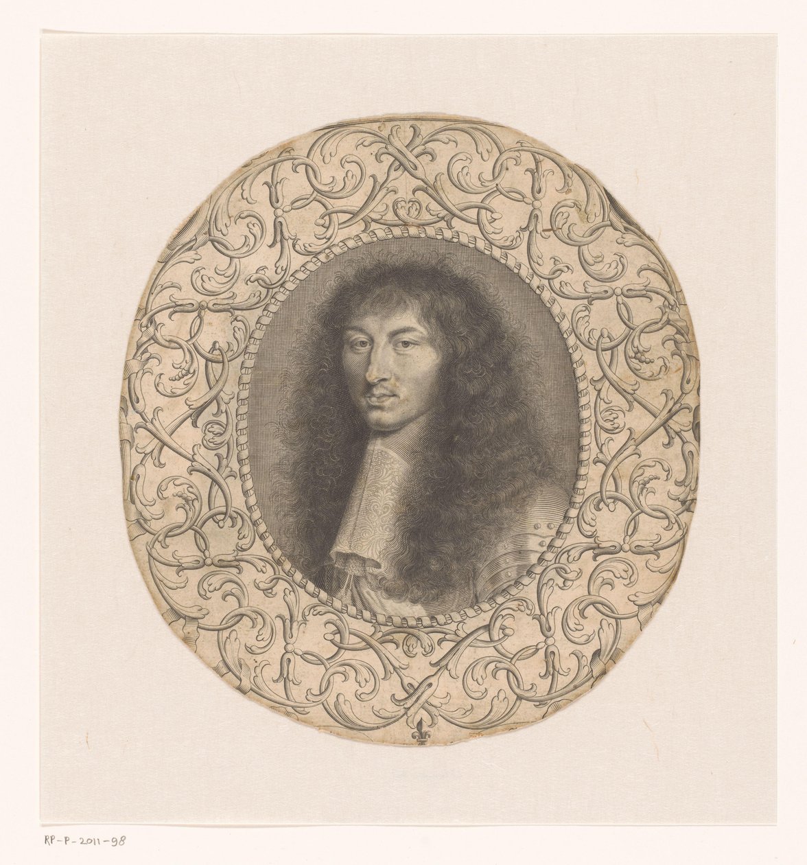 Retrato de Luis XIV rodeado de un marco decorativo con arabescos de Anonymous