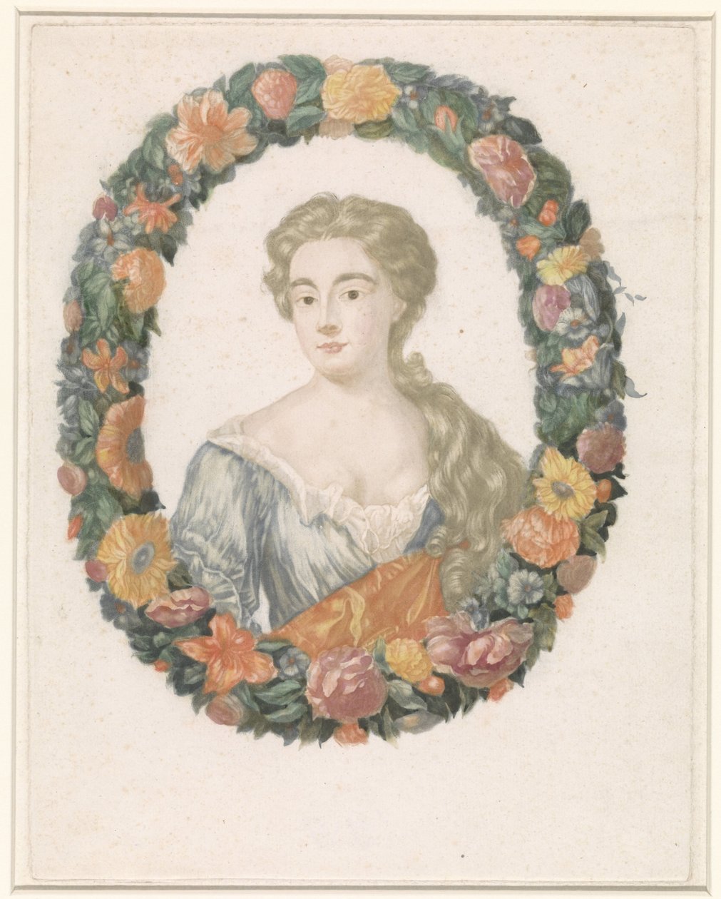 Retrato de una mujer en una corona de flores de Anonymous