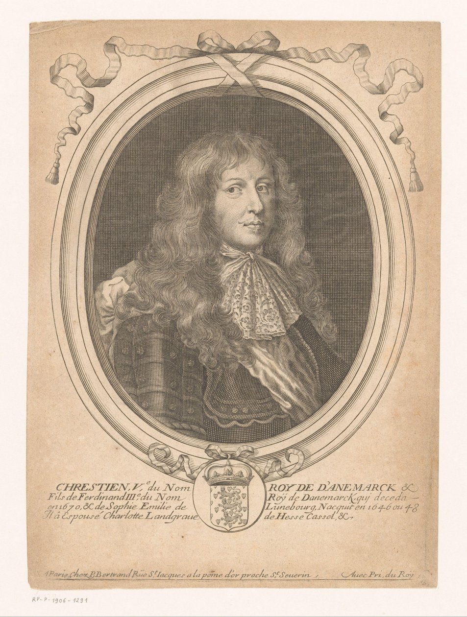 Retrato del rey Christian V de Dinamarca Chrestien, Ve, du Nom Roy de D