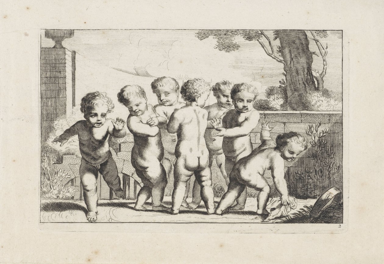 Jugando putti poniendo tejido Playing putti (título de la serie) de Anonymous