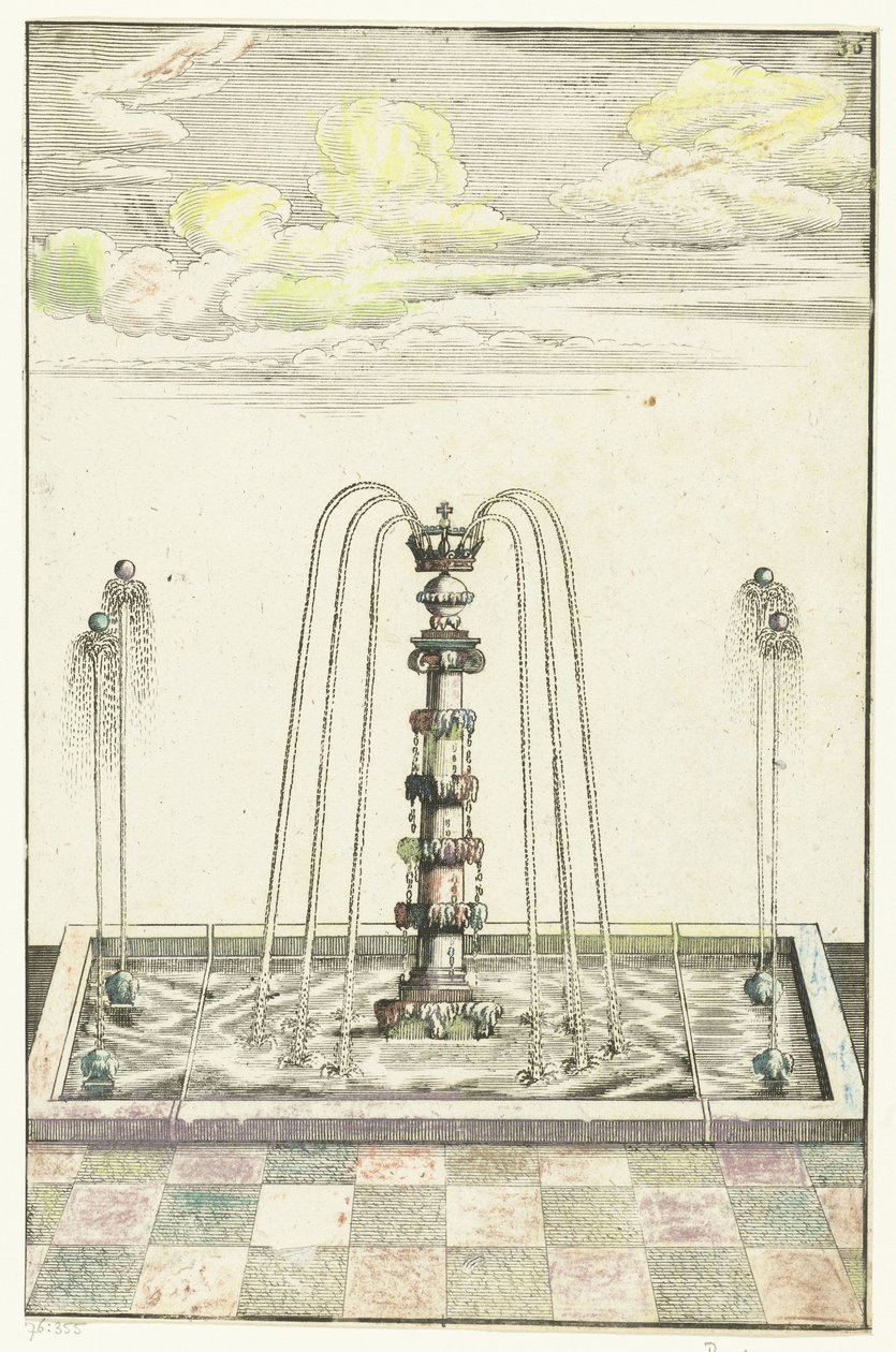 Lavabo rectangular con columna jónica Architectura Curiosa Nova (título de la serie) de Anonymous
